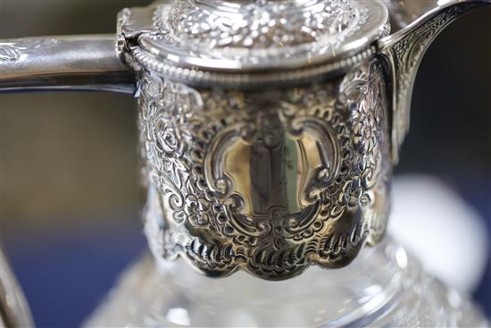 A late Victorian silver mounted cut glass claret jug, Z. Barraclough & Sons, 21.5cm.